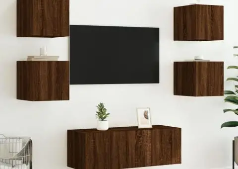Comodă TV de perete cu LED, 2 buc. stejar maro, 30,5x35x30 cm - 5/5