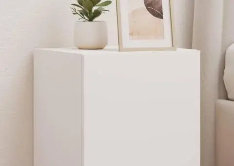 Comodă TV de perete cu lumini LED, alb, 40,5x35x40 cm - 1/5