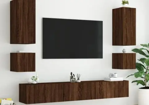 Comodă TV de perete cu LED, 2 buc. stejar maro, 40,5x35x40 cm - 5/5