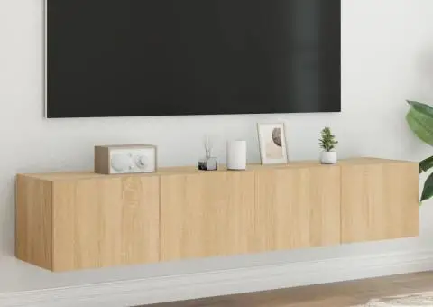 Comodă TV de perete cu LED, 2 buc. stejar sonoma, 80x35x31 cm - 1/5