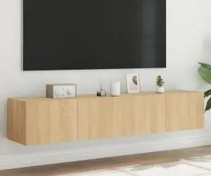 vidaXL Comodă TV de perete cu LED, 2 buc. stejar sonoma, 80x35x31 cm