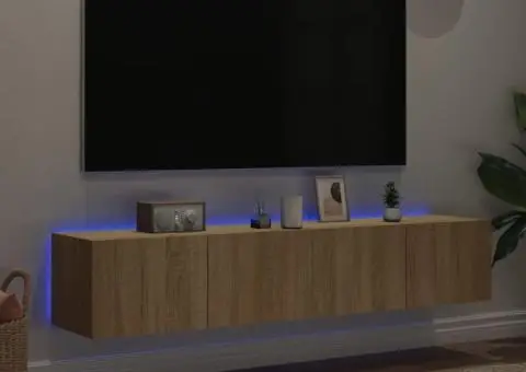 Comodă TV de perete cu LED, 2 buc. stejar sonoma, 80x35x31 cm - 3/5