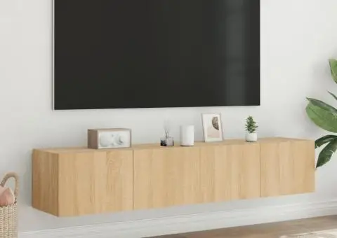 Comodă TV de perete cu LED, 2 buc. stejar sonoma, 80x35x31 cm - 4/5