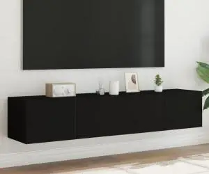 vidaXL Comode TV de perete cu lumini LED, 2 buc., negru, 80x35x31 cm