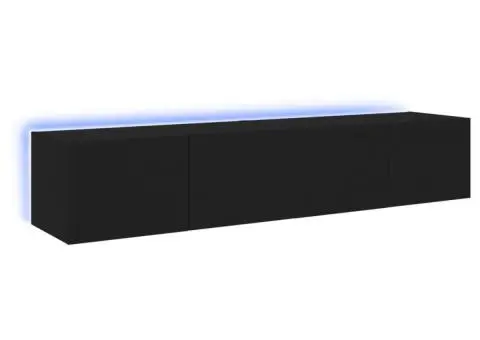Comode TV de perete cu lumini LED, 2 buc., negru, 80x35x31 cm - 2/5