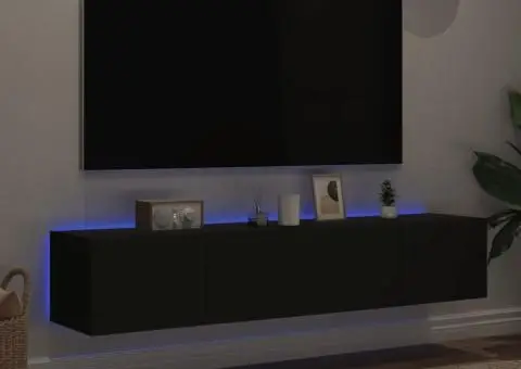 Comode TV de perete cu lumini LED, 2 buc., negru, 80x35x31 cm - 3/5