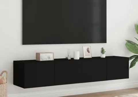 Comode TV de perete cu lumini LED, 2 buc., negru, 80x35x31 cm - 4/5
