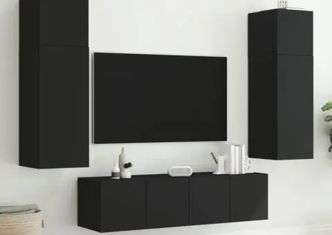 Comode TV de perete cu lumini LED, 2 buc., negru, 80x35x31 cm - 5/5