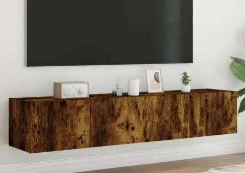 Comodă TV de perete cu LED, 2 buc. stejar fumuriu, 80x35x31 cm - 1/5