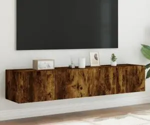 vidaXL Comodă TV de perete cu LED, 2 buc. stejar fumuriu, 80x35x31 cm