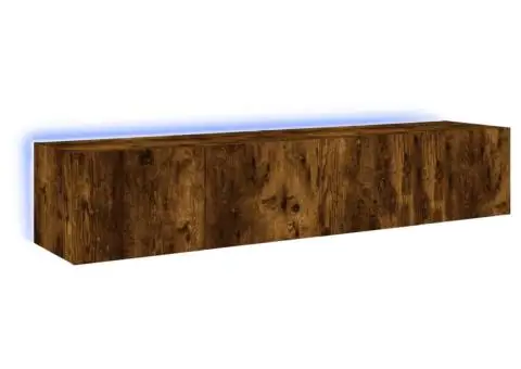 Comodă TV de perete cu LED, 2 buc. stejar fumuriu, 80x35x31 cm - 2/5