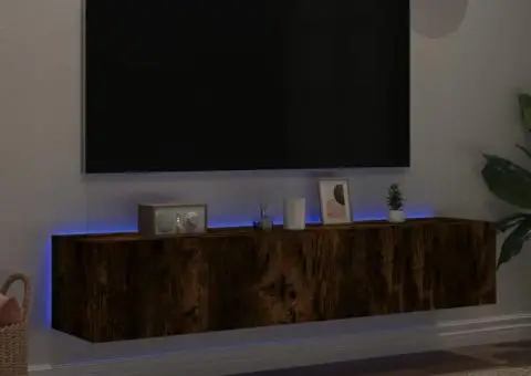 Comodă TV de perete cu LED, 2 buc. stejar fumuriu, 80x35x31 cm - 3/5