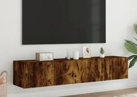 Comodă TV de perete cu LED, 2 buc. stejar fumuriu, 80x35x31 cm - 4/5