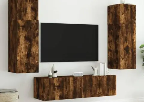 Comodă TV de perete cu LED, 2 buc. stejar fumuriu, 80x35x31 cm - 5/5