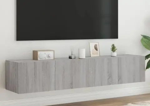 Comodă TV de perete cu LED, 2 buc, gri sonoma, 80x35x31 cm - 1/5