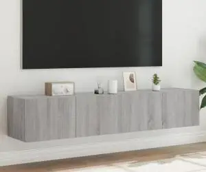 vidaXL Comodă TV de perete cu LED, 2 buc, gri sonoma, 80x35x31 cm
