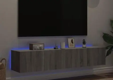 Comodă TV de perete cu LED, 2 buc, gri sonoma, 80x35x31 cm - 3/5