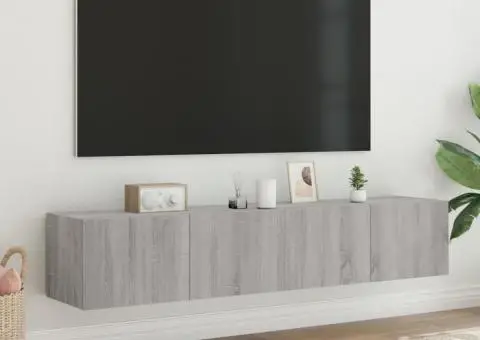 Comodă TV de perete cu LED, 2 buc, gri sonoma, 80x35x31 cm - 4/5