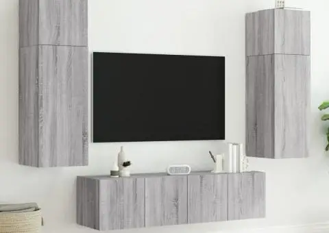 Comodă TV de perete cu LED, 2 buc, gri sonoma, 80x35x31 cm - 5/5