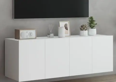 Comode TV de perete cu lumini LED, 2 buc., alb, 60x35x41 cm - 1/5