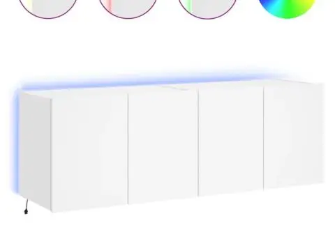 Comode TV de perete cu lumini LED, 2 buc., alb, 60x35x41 cm - 2/5