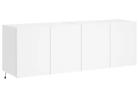 Comode TV de perete cu lumini LED, 2 buc., alb, 60x35x41 cm - 3/5
