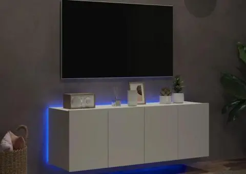 Comode TV de perete cu lumini LED, 2 buc., alb, 60x35x41 cm - 4/5