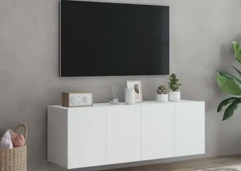 Comode TV de perete cu lumini LED, 2 buc., alb, 60x35x41 cm - 5/5