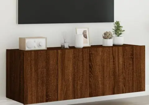 Comodă TV de perete cu LED, 2 buc. stejar maro, 60x35x41 cm - 1/5