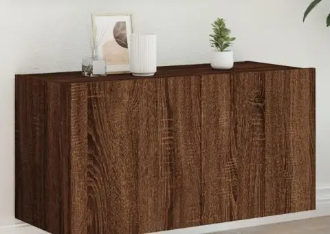 Comodă TV de perete cu lumini LED, stejar maro, 80x35x41 cm - 1/5