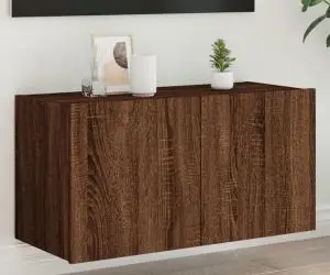 vidaXL Comodă TV de perete cu lumini LED, stejar maro, 80x35x41 cm