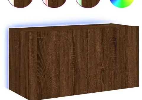 Comodă TV de perete cu lumini LED, stejar maro, 80x35x41 cm - 2/5