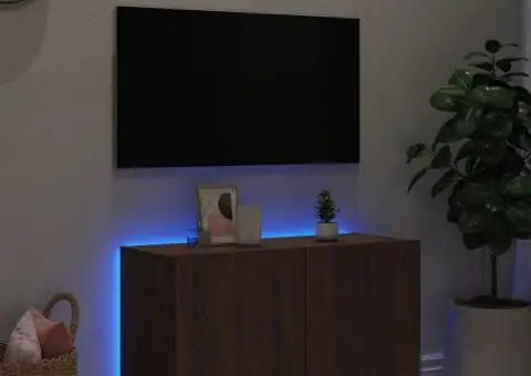 Comodă TV de perete cu lumini LED, stejar maro, 80x35x41 cm - 4/5