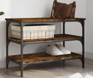 vidaXL Bancă de pantofi, stejar fumuriu, 70x38,5x49 cm, lemn prelucrat
