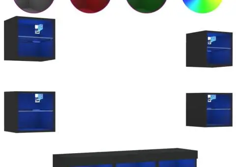 Unități de perete TV cu LED-uri, 7 piese, negru, lemn prelucrat - 2/5