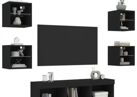 Unități de perete TV cu LED-uri, 7 piese, negru, lemn prelucrat - 4/5