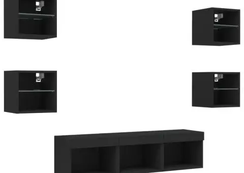 Unități de perete TV cu LED-uri, 7 piese, negru, lemn prelucrat - 5/5