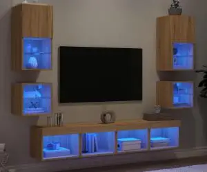vidaXL Unități de perete TV cu LED-uri, 8 piese, stejar sonoma, lemn
