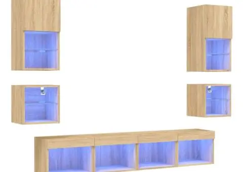 Unități de perete TV cu LED-uri, 8 piese, stejar sonoma, lemn - 2/5