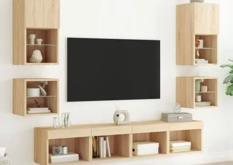 Unități de perete TV cu LED-uri, 8 piese, stejar sonoma, lemn - 3/5