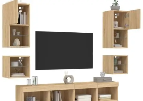 Unități de perete TV cu LED-uri, 8 piese, stejar sonoma, lemn - 4/5