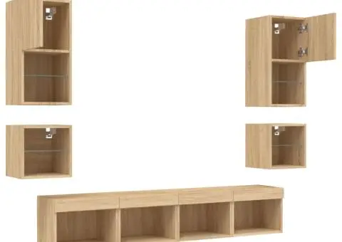 Unități de perete TV cu LED-uri, 8 piese, stejar sonoma, lemn - 5/5