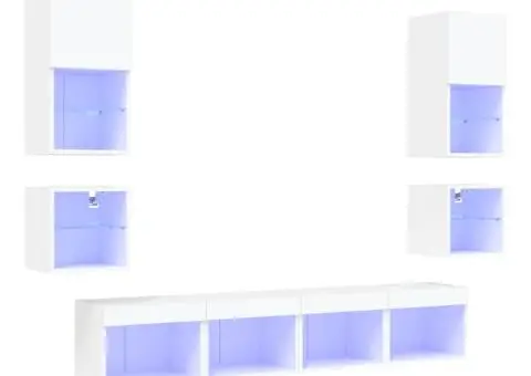 Unități de perete TV cu LED-uri, 8 piese, alb, lemn prelucrat - 2/5