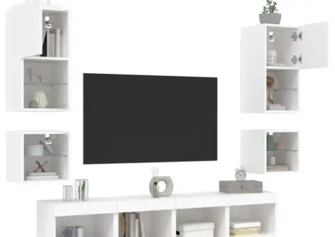 Unități de perete TV cu LED-uri, 8 piese, alb, lemn prelucrat - 4/5