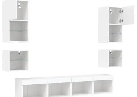 Unități de perete TV cu LED-uri, 8 piese, alb, lemn prelucrat - 5/5