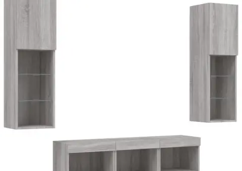 Unități de perete TV cu LED-uri, 5 piese, gri sonoma, lemn - 5/5