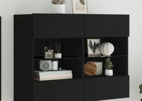 Comodă TV de perete cu lumini LED, negru, 78,5x30x60,5 cm - 1/5