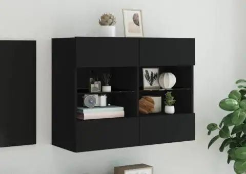 Comodă TV de perete cu lumini LED, negru, 78,5x30x60,5 cm - 5/5