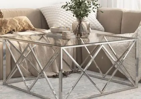 Măsuță de cafea, argintiu, oțel inoxidabil și sticlă securizată - 1/5