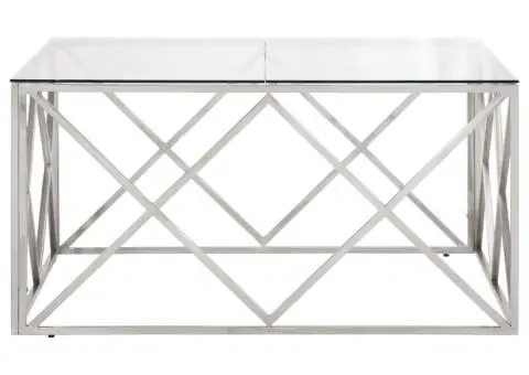 Măsuță de cafea, argintiu, oțel inoxidabil și sticlă securizată - 4/5